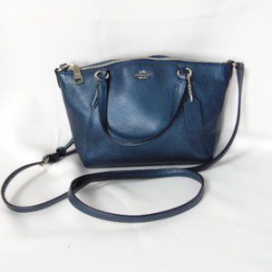 COACH Mini Kelsey Metallic Blue Small Satchel Bag